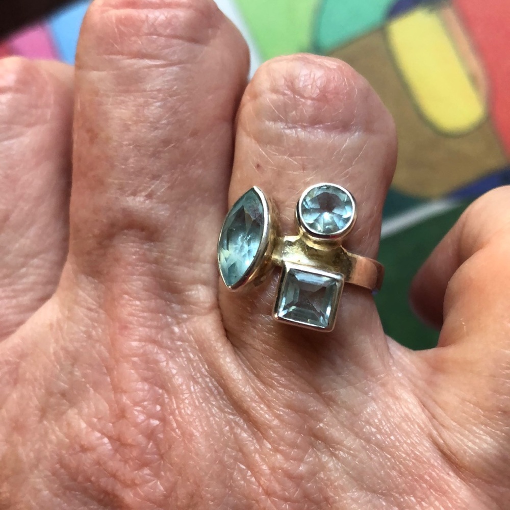 Silver and blue topaz ring